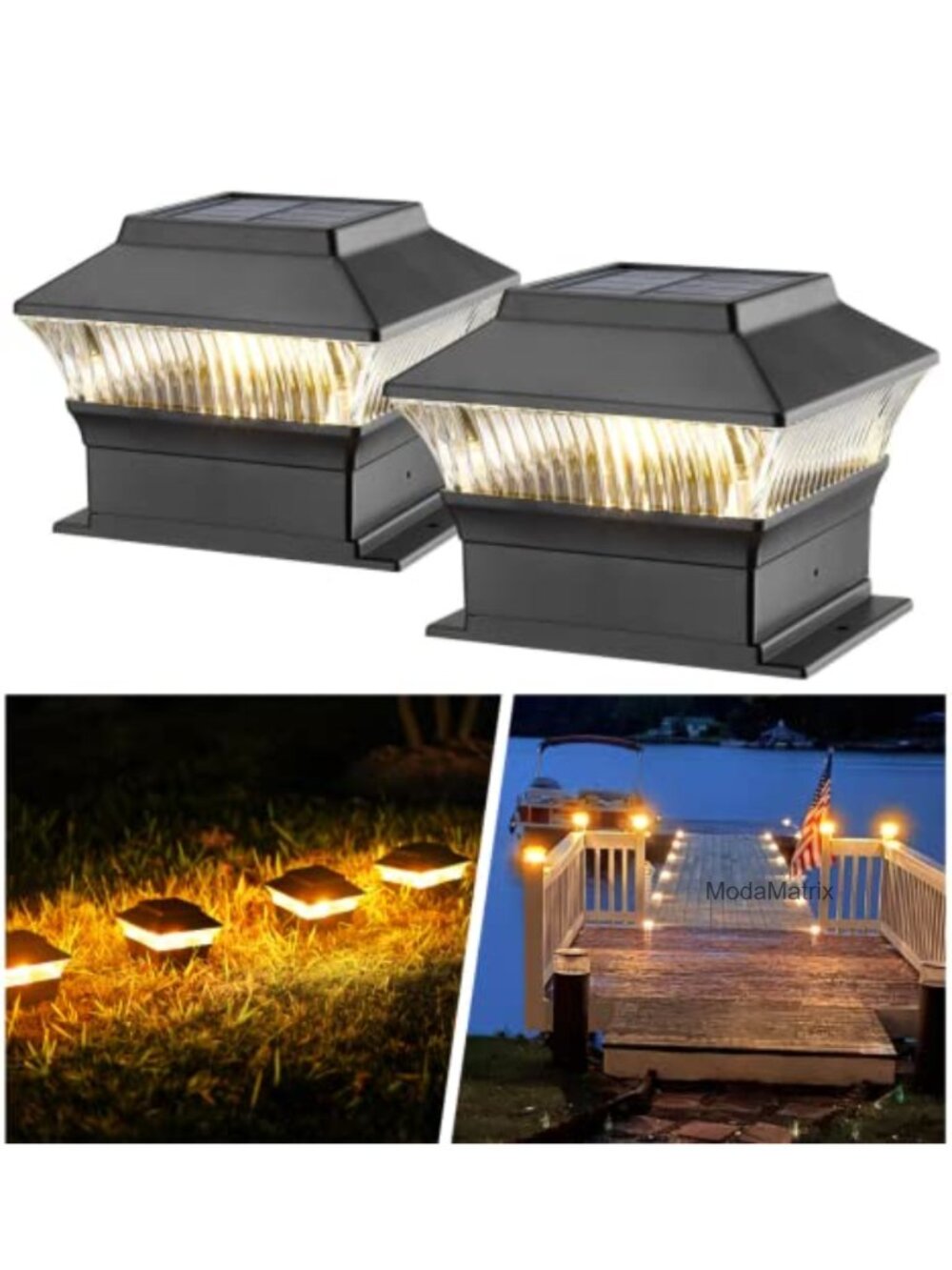 Solar Post Cap Lights IP65 Waterproof Outdoor 2 Pack